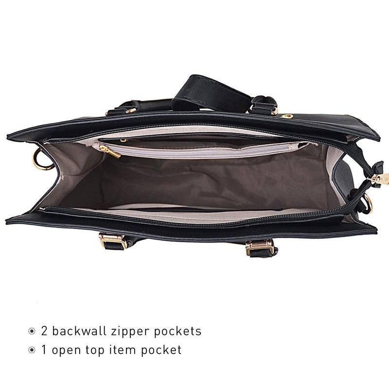 DASEIN Women's Handbag Flap-over Belt Shoulder Bag Top Handle Tote Satchel Purse Work Bag w/Matching Wristlet (Black) - Image 5